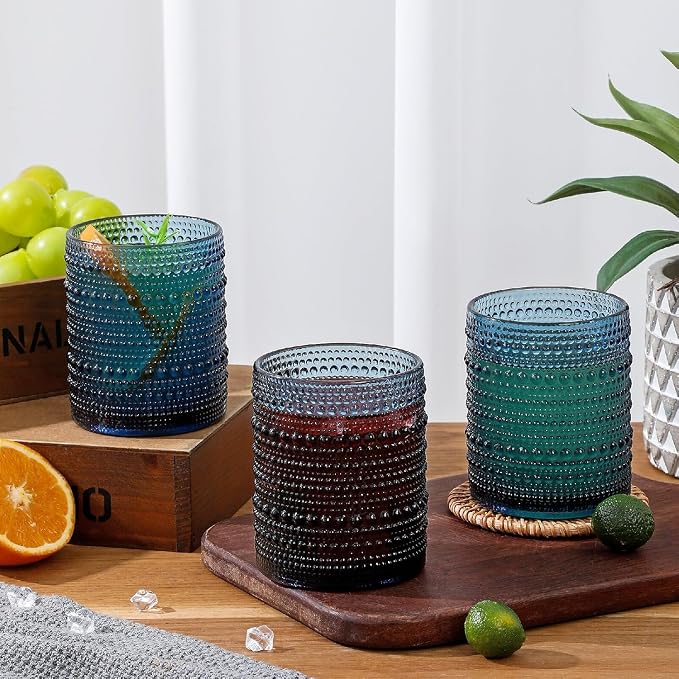 HomeVogue Hobnail Drinking Glasses Set of 12, 12oz & 15oz Vintage Glassware Set - Image 5