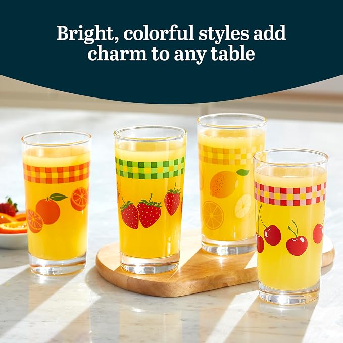 Libbey Vintage Juice Drinking Glasses Set of 4, Retro Fruit Design Glass Cups - Image 2