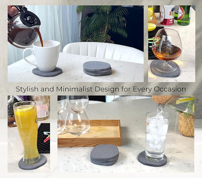 Stone Coasters Slate Set of 4, Absorbent Diatomaceous Earth Coasters - Image 6