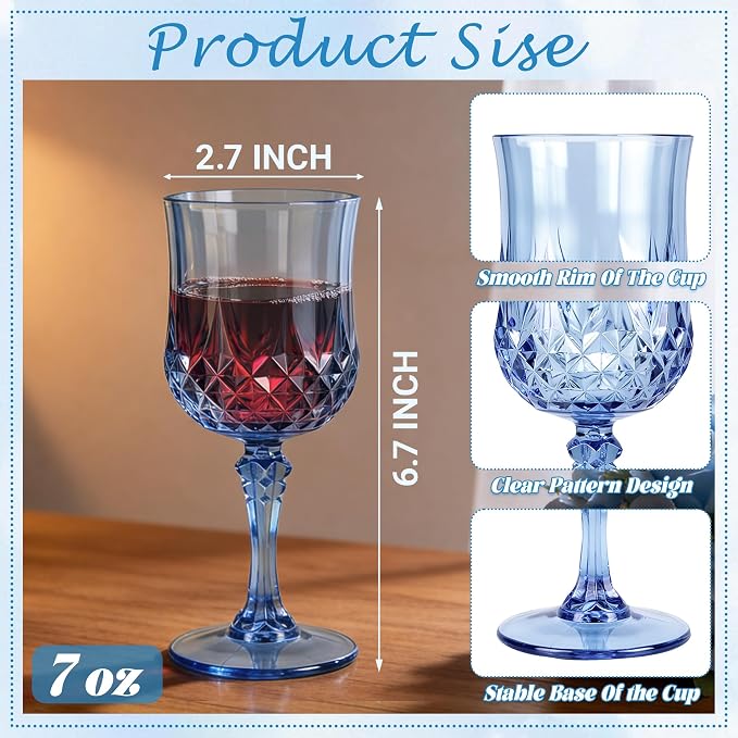 24Pack Plastic Wine Glasses, 7oz Vintage Goblets - Image 2