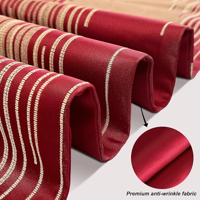 Luxury Red Faux Silk Table Runner, Modern Geometric Lines, Tassel | Table - Image 2