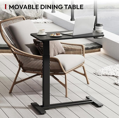 SANODESK Mobile Standing Desk with Hidden Wheels,Pneumatic Laptop Desk Rolling Computer Cart Movable Height Adjustable Small Sit Stand Desk for Home Office(27.6" W x 15.7" D, Black)