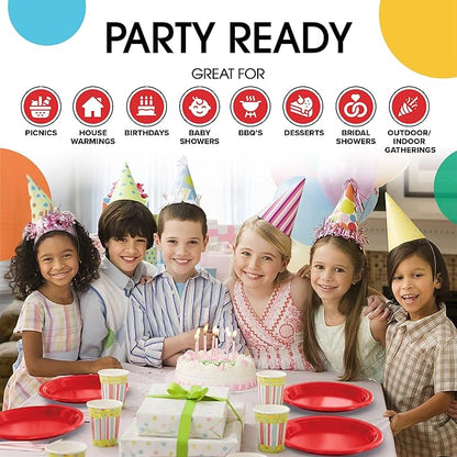 Red Plastic Plates For Party 7" Red Disposable Plates Heavy Duty 100 Pcs Plastic Dinnerware Sets Heavy Duty 350 GSM Disposable Dinnerware Set
