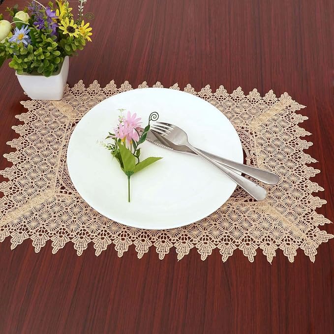 Set of 4 Burgundy Lace Table Placemat Rectangular 12 × 18 Inch - Image 4
