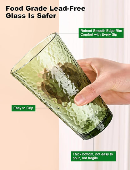 Amyoole Drinking Glasses Set of 8, 16oz Green Highball Water Glasses | - Image 5