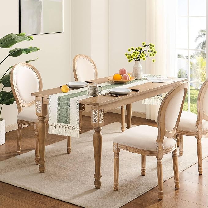 Macrame Style Bicolor Stitching Table Runner 14x72in Green | Woven Boho Table - Image 3