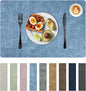 Placemats Set of 6 Faux Leather Heat Resistant Tables Mats Waterproof Oilproof Wipeable Reversible Anti-Slip Place Mats for Kitchen/Dining/Party/Outdoor 11.8" x 16.9", Light Blue