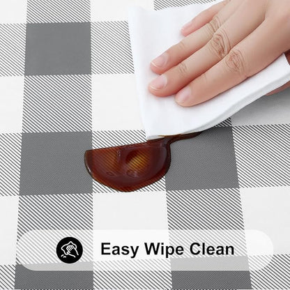 Smiry Rectangle Picnic Table Cloth, Elastic Waterproof Fitted Vinyl Tablecloths, Flannel Backed Buffalo Plaid Table Covers for Dining, Camping, Outdoor (White and Grey, 24" x 48")