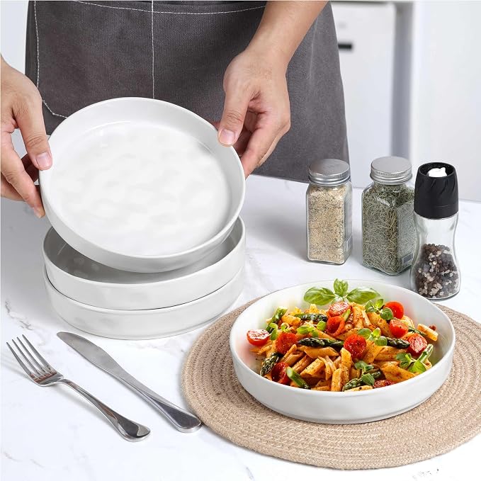 LIANYU 8.25" Wide Shallow Pasta Bowls Set of 4, Deep Dinner Salad Plates | - Image 5