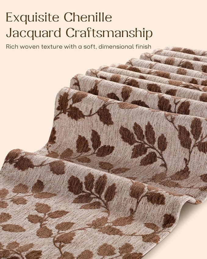 13"x 72" Jacquard Woven Chenille Table Runner, Autumn Leaves | Exquisite - Image 3