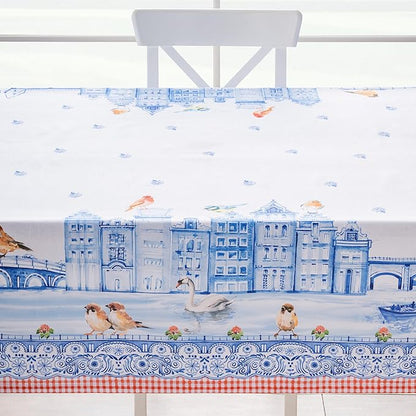 Maison d' Hermine Table Cloth Rectangle Table 100% Cotton 70 x 90 Inches Tablecloth Reusable Decorative for Dining Room Farmhouse Home Valentines Day Decorations Spring Summer - Amsterdam Canals