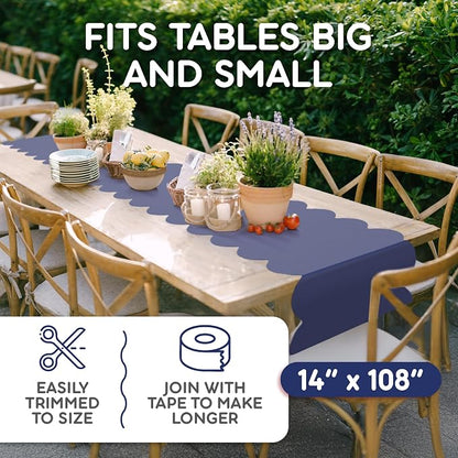 Navy Blue Scallop Table Runner, Disposable Plastic, 5 Pack - Image 4
