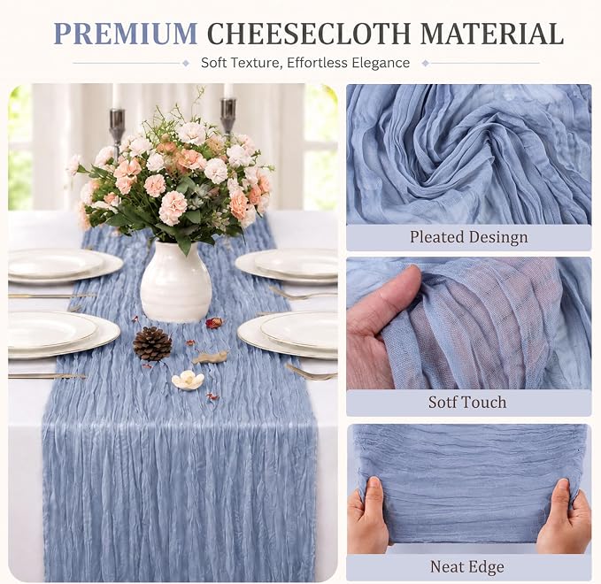 Cheesecloth Table Runner 13.3FT Long Boho Table Runner Vintage Rustic Gauze - Image 3