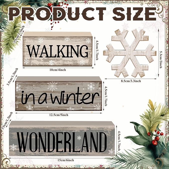 Moucuny 4 Pcs Christmas Table Decorations Wooden Snowflake Decor Winter Tiered - Image 3