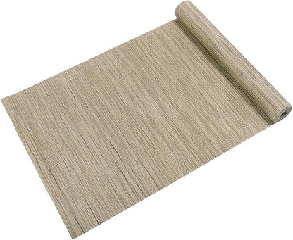 SHACOS Woven Vinyl Table Runner Indoor Outdoor 12x54 inch Kitchen Dining Table Runners Wipe Clean Washable PVC Table Runner, Bamboo Tan
