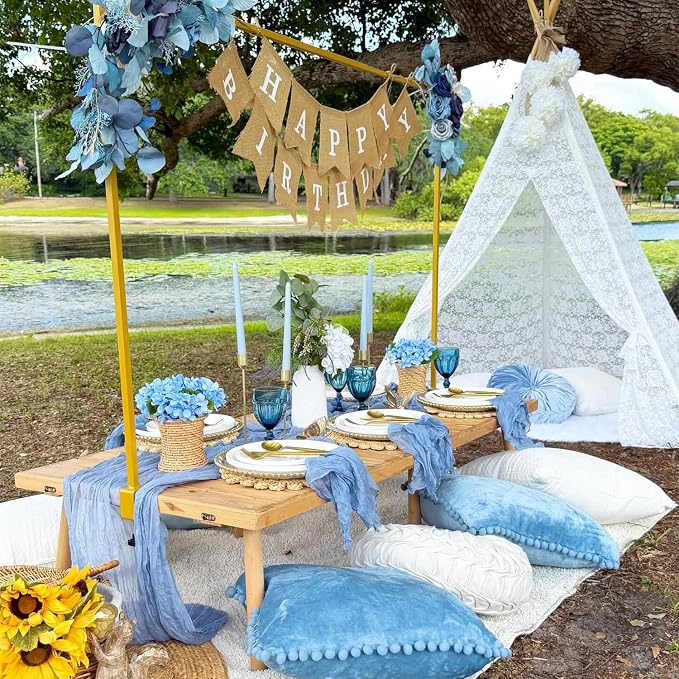 3 Pack Dusty Blue Cheesecloth Table Runner 35x120inch, Boho Rustic Semi Sheer - Image 8
