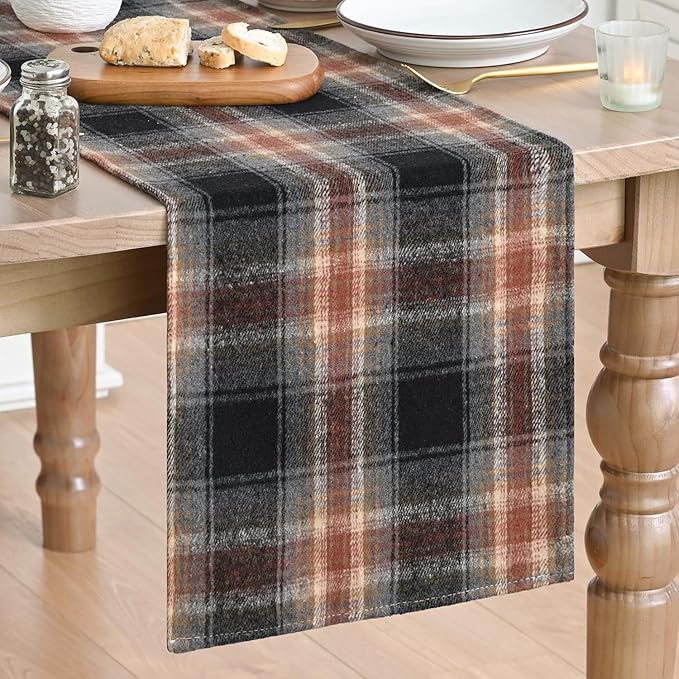 Artoid Mode Black Rust Farmhouse Plaid Retro Fall Table Runner, Autumn Rustic by ArtoidMode
