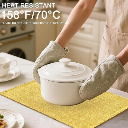 Homaxy Cloths Placemats for Dining Table Set of 8, Heat Resistant Washable Cotton Linen Blend Table Mats, Place Mats for Indoor Outdoor Party Kitchen Decoration, 13" x 19", Mustard Yellow