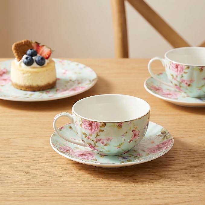 BTaT- Floral Tea Cups and Saucers, 7 oz, Fine Porcelain Teacup Set - Image 6