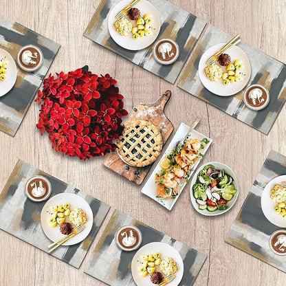 Emvency Table Runner and Placemats Set of 6, Abstract Vintage Gray | Brown Art - Image 5