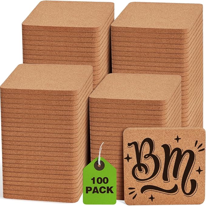 100 PCS Cork Coasters for Laser Engraving, Thick Absorbent Blank Coasters | 4 by GOHDODD