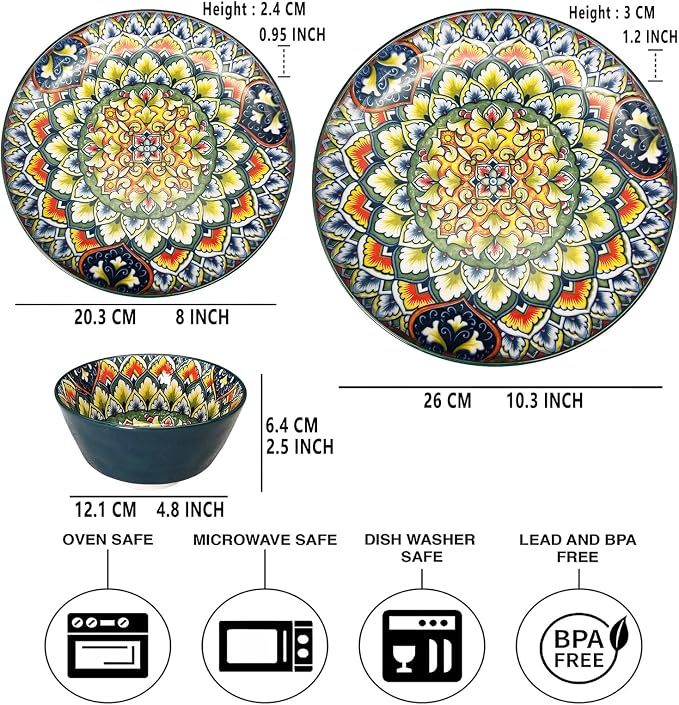 YA JU Mandala Dinnerware Sets Serves 4, Buffet Dinnerware, Boho Plates and - Image 2