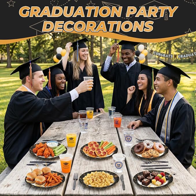 2026 Graduation Plates 7 Inch 40Pcs Black and Gold Disposable Paper Plates - Image 7