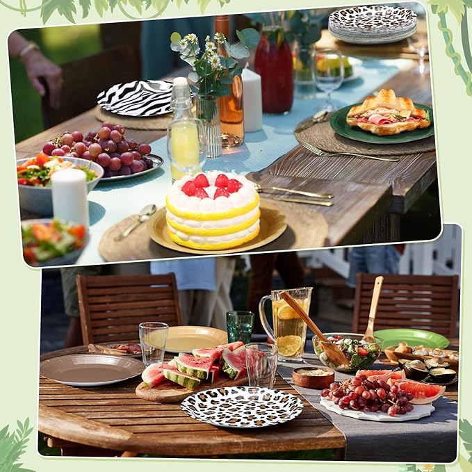 60 Pcs 7 Inch Jungle Safari Paper Plates Forest Animal Plates Decorations Sage Green Brown Dessert Dish Disposable Tableware for Woodland Baby Shower Birthday Safari Themed Party Supplies