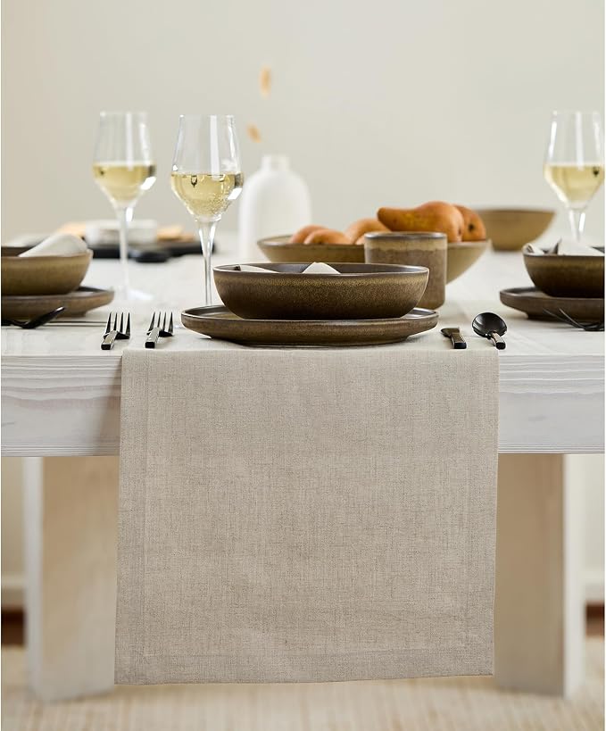 Solino Home 100% Pure Linen Dining Table Runner Natural, Fete 14 x 90 in | by SolinoHome