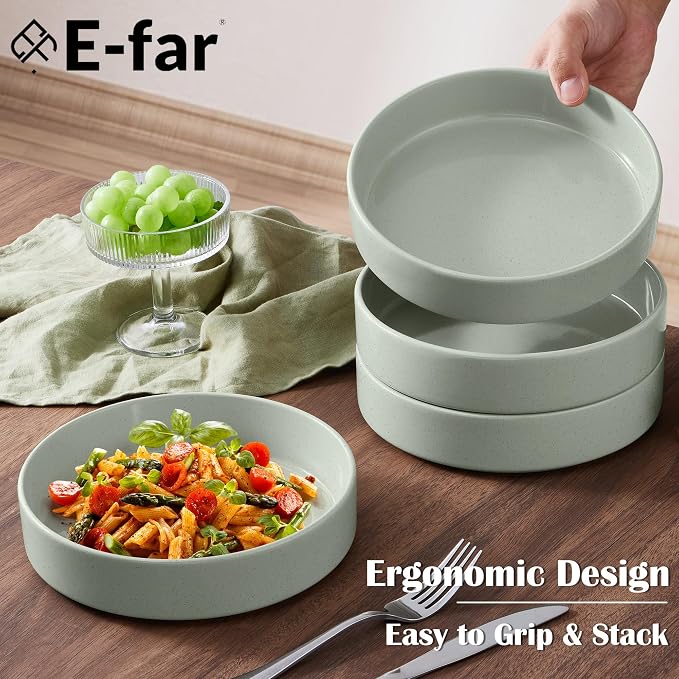 E-far Pasta Bowls Set of 4, 35oz Ceramic Large Salad Bowl Plates - Image 3