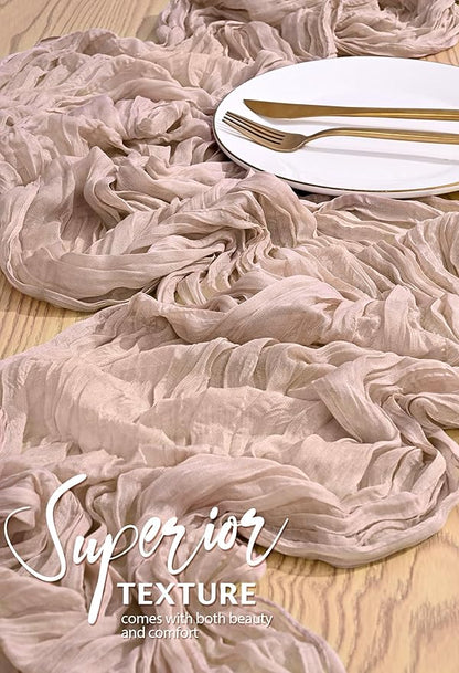 Showgeous 2 Pack Dusty Pink Cheesecloth Table Runners Boho Wedding Decor | - Image 4