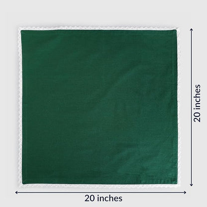 FINGERCRAFT Dinner Cloth Napkin Cotton Blend 12 Pack Vintage Rustic Premium Quality Mitered Corners Napkin Cloth with Elegant Lace for Everyday Use, Pre Shrunk and Good Absorbency 20x20 in Eden Green