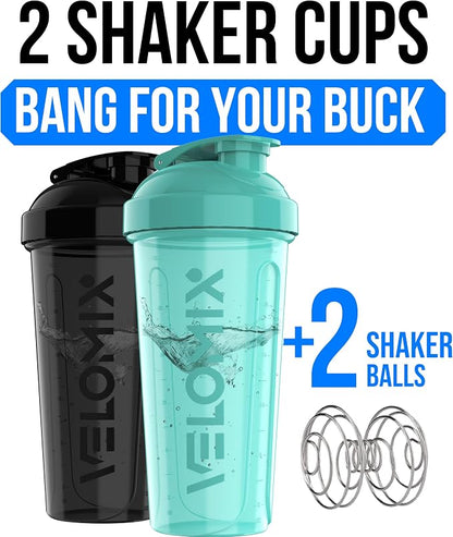 VELOMIX 2 Pack 28oz Protein Shaker Bottle, Leak Proof Shaker Cups - Image 2