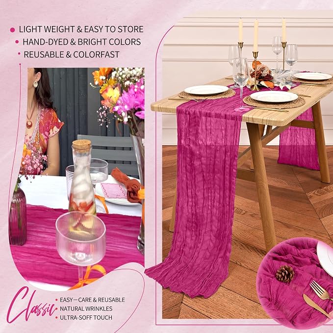 4 Pack Cheesecloth Table Runner 10FT Fuschia Table Runner Boho Gauze Cheese - Image 5