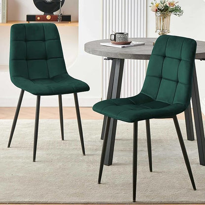 Modern 4-Person Round Dining Table Set, Space-Saving for Kitchen, Living Room, Apartment, Includes Dining Table & 4 Green Chairs,Small Dining Room Set for 4