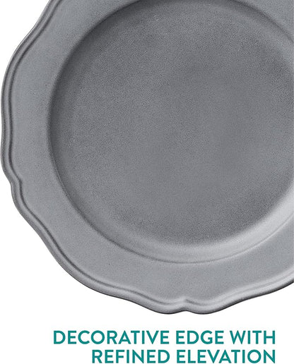 Navaris Scandi Style Porcelain Dinnerware Set - Ceramic Crockery Sets for 4 - Stackable Dishes with Dinner and Salad Plates Cereal Bowls - Dishwasher & Microwave Safe - 12pcs Grey