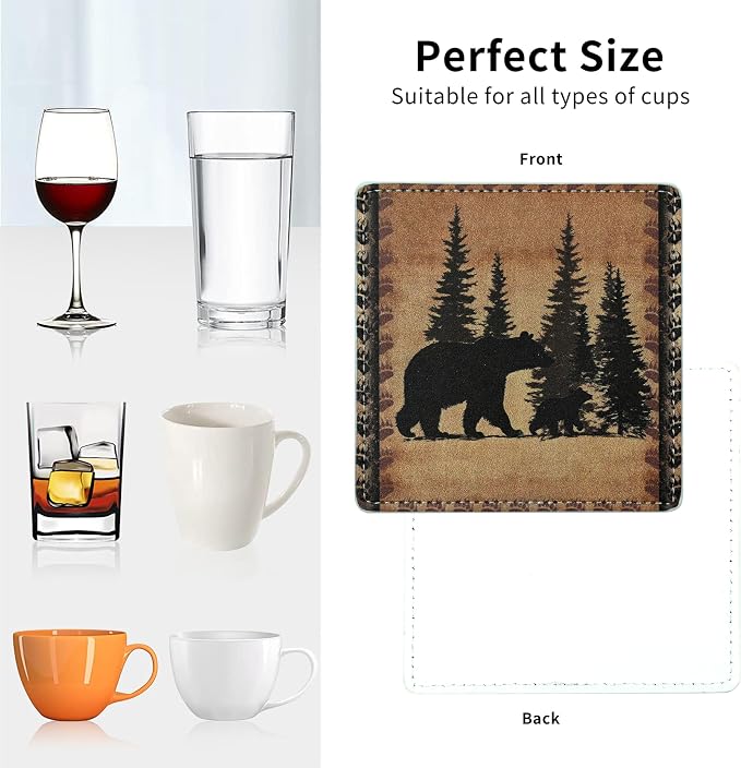 Marble Coasters Square Leather Drinks Coaster Set - Image 4