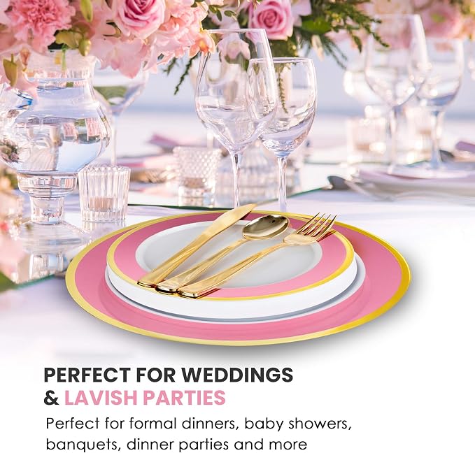 125-Piece White, and Gold Fancy Plastic Plates Disposable - Image 7