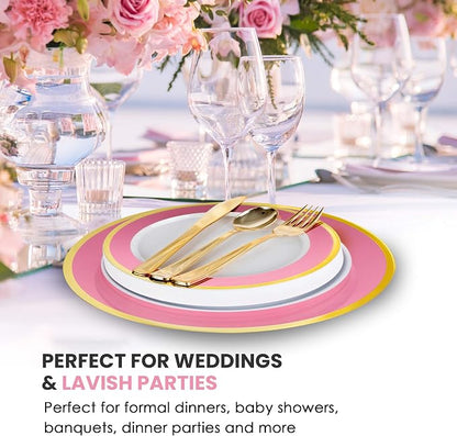 125-Piece White, and Gold Fancy Plastic Plates Disposable - Image 7