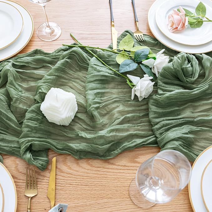 Cheesecloth Table Runner Sage Green 10FT Boho Gauze, 6 Pack | 120 Inch Cheese - Image 5