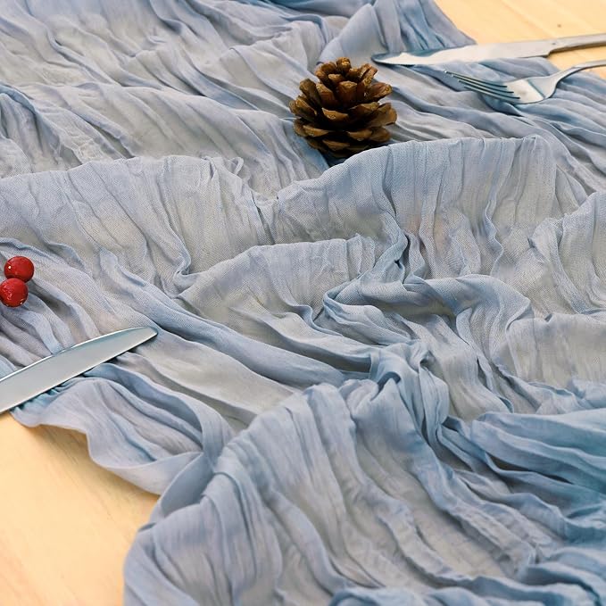 12 Pack Dusty Blue Cheesecloth Table Runner 120 Inch Boho Wedding Decor | - Image 5