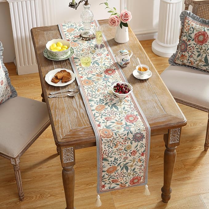 bilin gaier Designer Linen Long Table Runner, Colorful Floral Pattern, Dining - Image 7