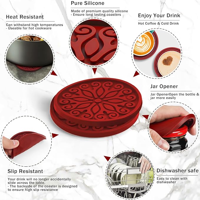 Silicone Coasters for Drinks, Resistant Reusable Drink Coasters-Great Gift for - Image 6