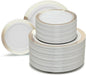 OCCASIONS 240 Plates Pack,(120 Guests) Heavyweight Premium Wedding Party Disposable Plastic Plates Set -120 x 10.5'' Dinner + 120 x 7.5'' Salad/Dessert (Celebration White & Gold)