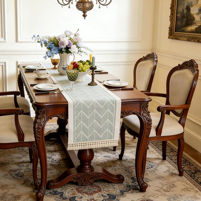 14x95 Geometric Table Runner Waterproof Boho Dresser Scarf Tassels | Hosting a by UWWGKK