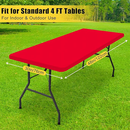 Smiry Rectangle Tablecloth, Elastic Fitted Flannel Backed Vinyl Tablecloths for 4ft Folding Tables, Waterproof Wipeable Table Covers for Indoor, Outdoor, Picnic and Camping (Red, 30"x48")