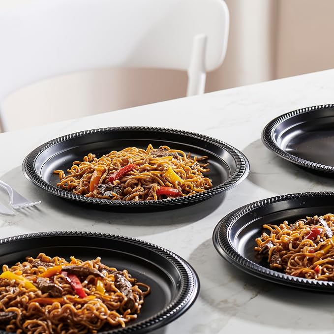 PLASTICPRO 400 PCS Black Plastic Plates Light Weight 10'' Inch Plastic Dinner - Image 2