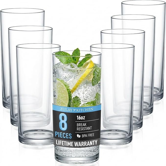Zulay Kitchen Plastic Drinking Glasses – 16oz Acrylic Shatterproof Water Cups by ZulayKitchen