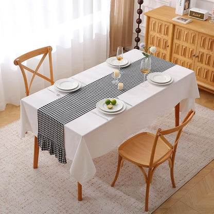 Black White Plaid Gingham Ruffle Table Runner 90 inches Long 100% Washed Cotton - Image 2