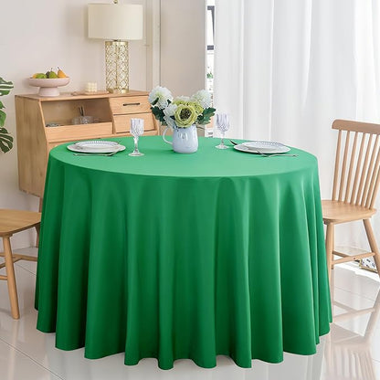 2-Pack Round 90-inch Forest Green Table Cloths, Solid Stain and Wrinkle Resistant Circular Tablecloth, Premium Plain Weave Polyester Fabric Table Linen Covers for Hotel, Banquet